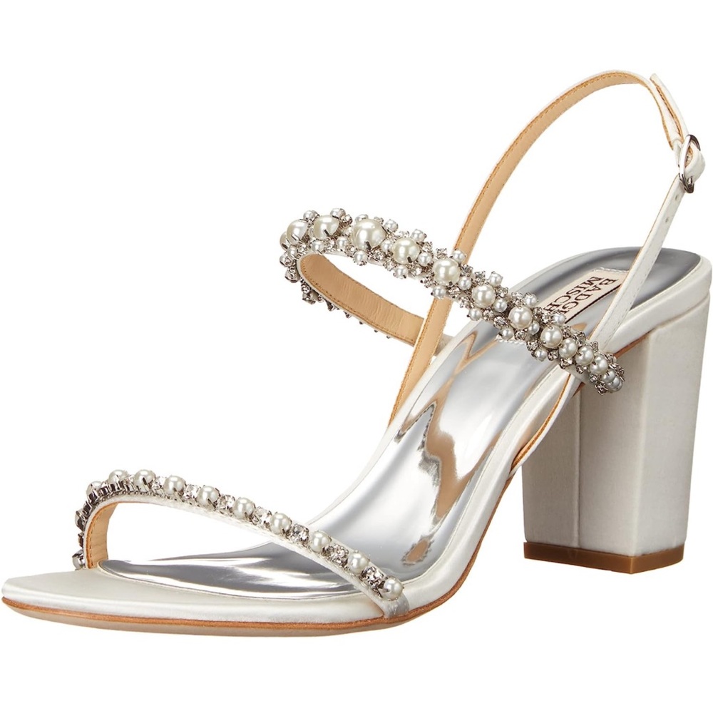 Natasha Block Heels in white satin 6.5 by Badgley Mischka